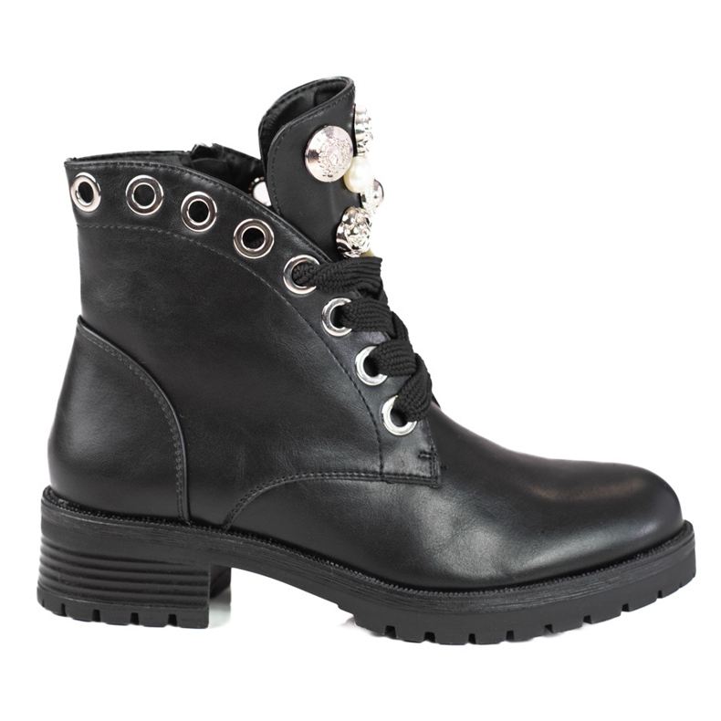 Women's lace-up boots with Shelovet embellishments black