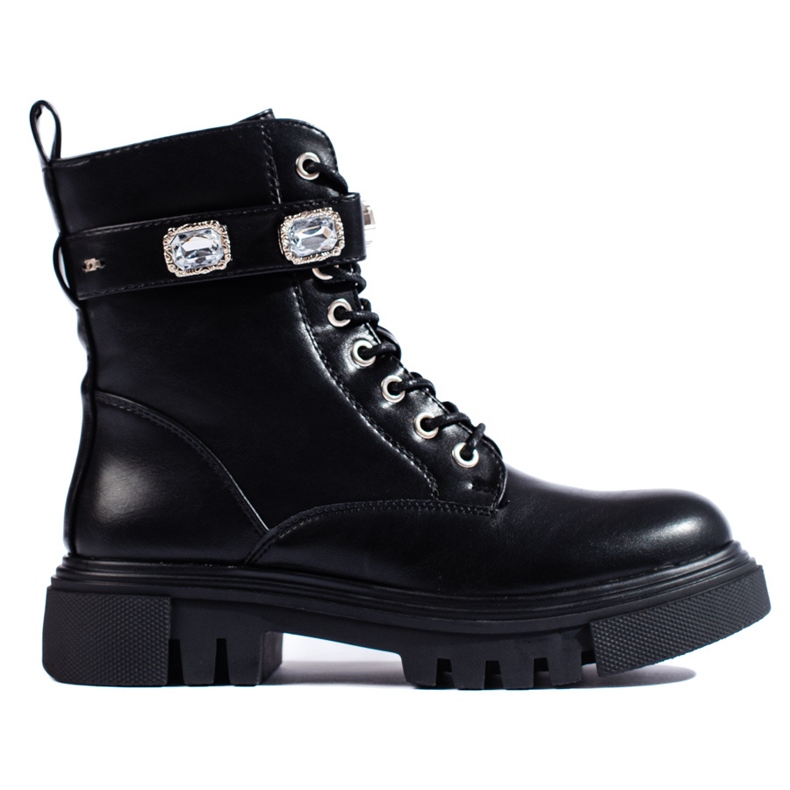 Black women's ankle boots with crystals
