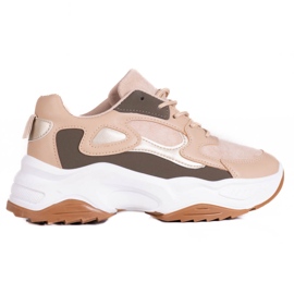 Shelovet laced women's sneakers on a high platform beige brown multicolored