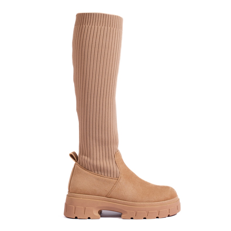 Ladies' beige boots with a flexible uppers