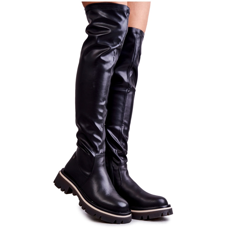 Leather boots over the knee GOE KK2N4024 Black
