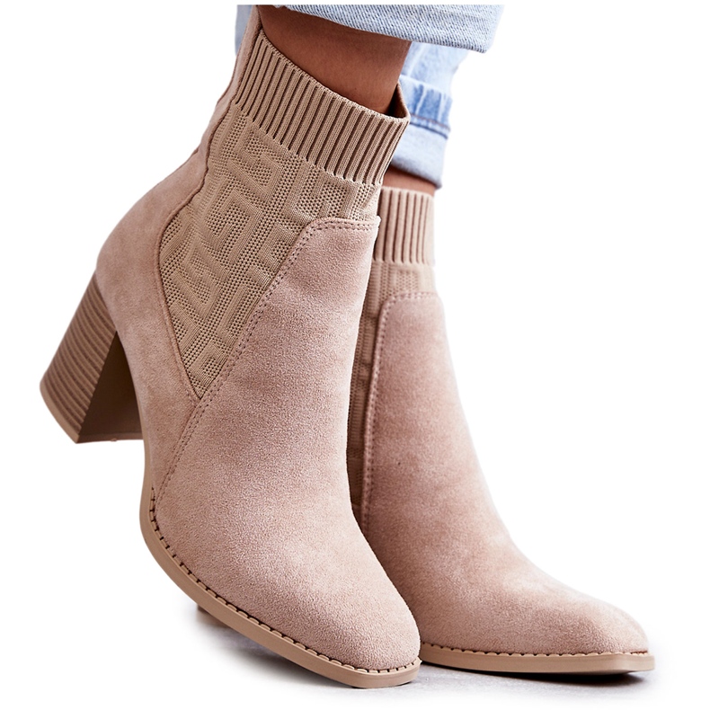 FE1 Women's Suede Boots With A Sock Beige Montes
