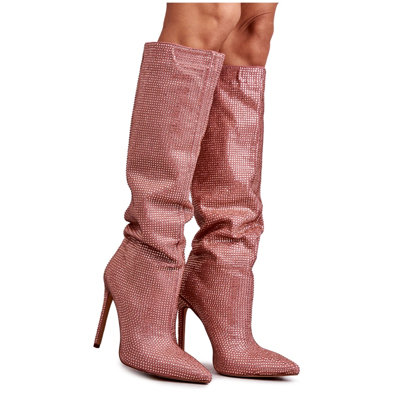 Fashionable Boots On High Heel With Cubic Zirconia Pink Lovisa