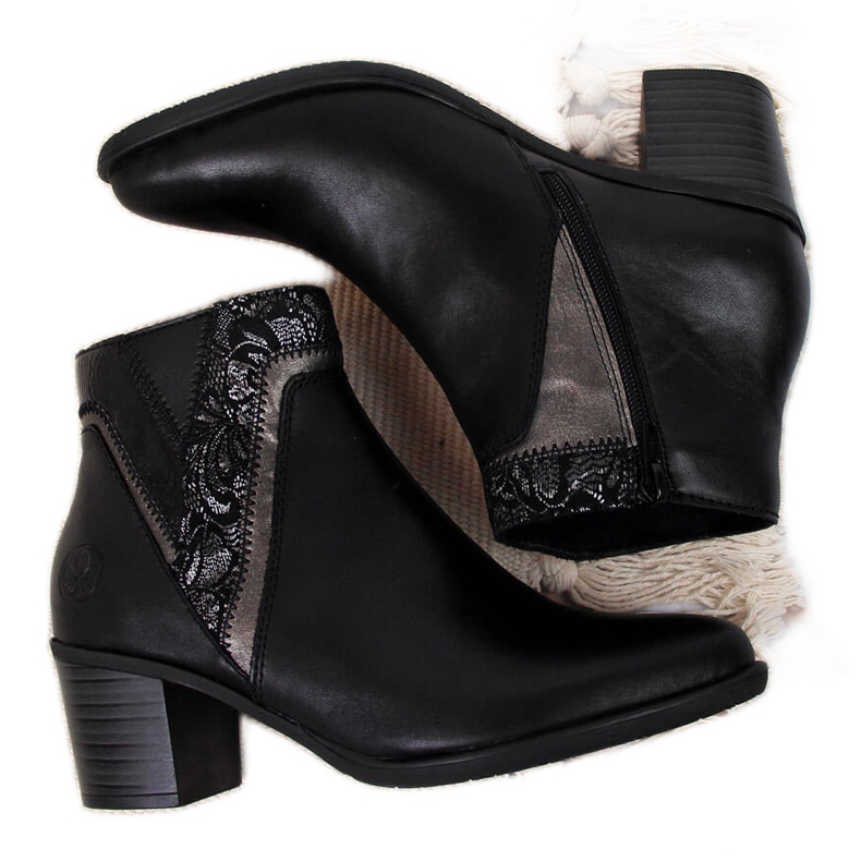 Women's leather boots on the post black Rieker Y2063-00