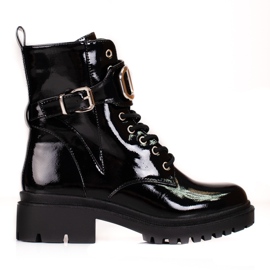 Lacquered Shelovet laced bags with a decorative buckle black