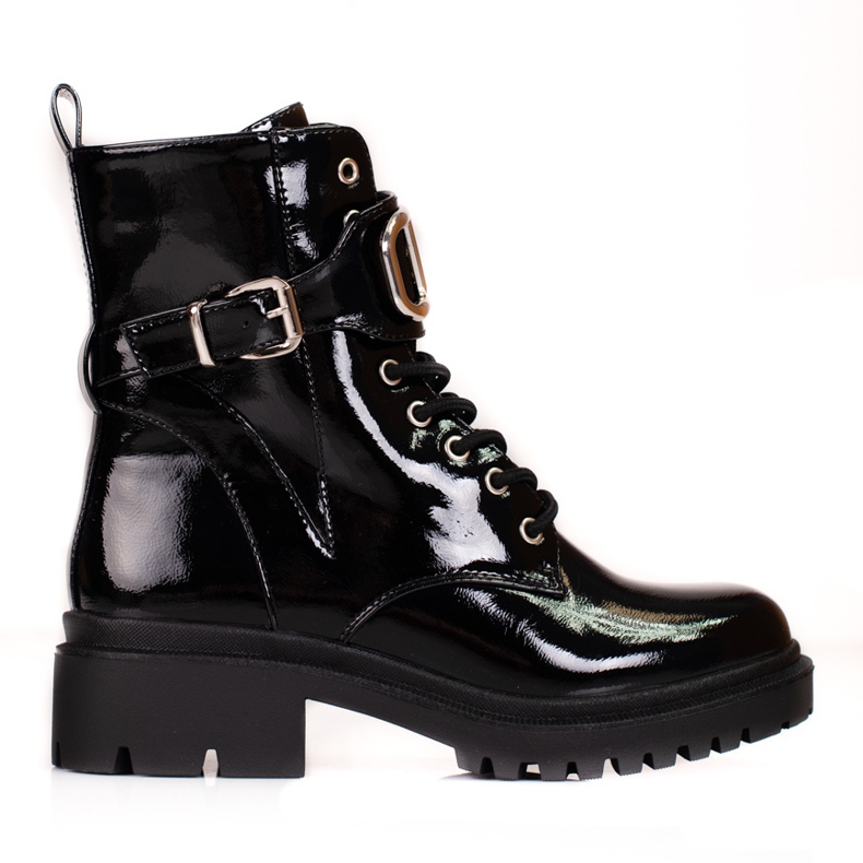 Lacquered Shelovet laced bags with a decorative buckle black