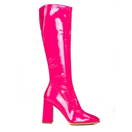 Women's boots on the Shelovet post made of varnished ecological leather, pink Women's boots on the Shelovet post made of varnished ecological leather, pink