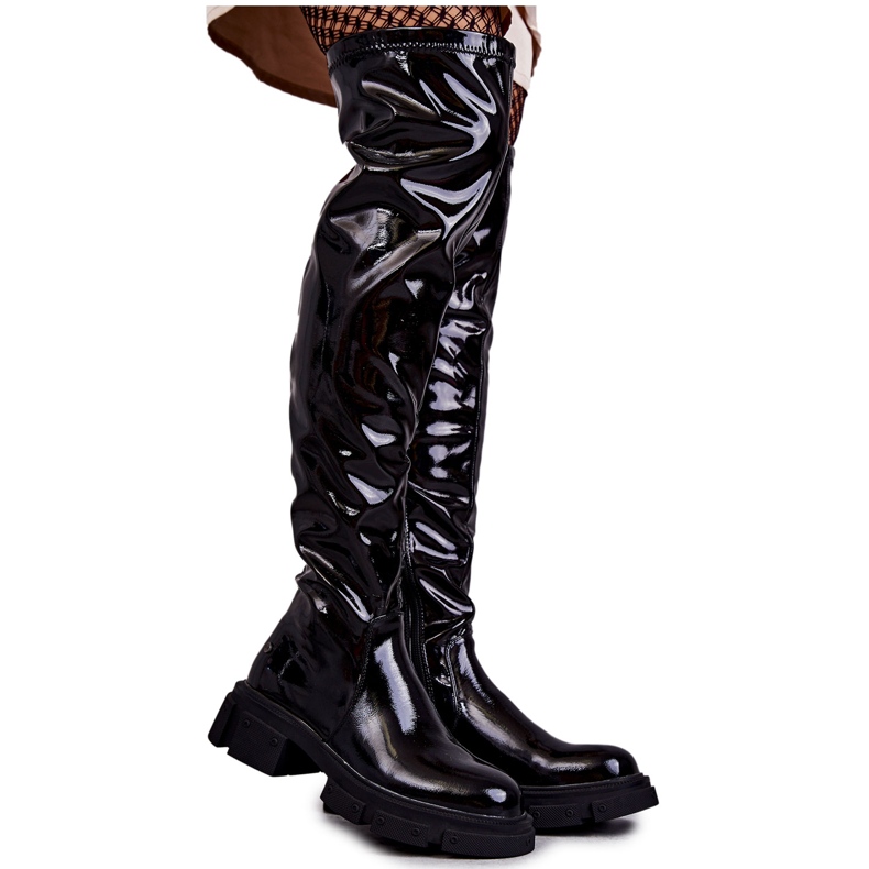 GOE Patent KK2N4023 Black Boots Over The Knee On A Flat Heel