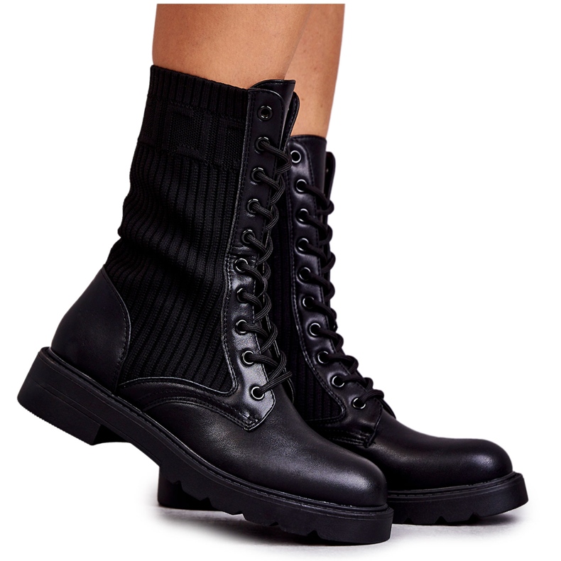 Women's Boots With A Sock On A Flat Heel Black Liam
