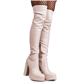 Leather High Boots On Beige Katrina Platform