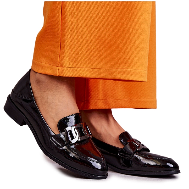 Vinceza Fashionable Lacquered Shoes Loafers Black Trine
