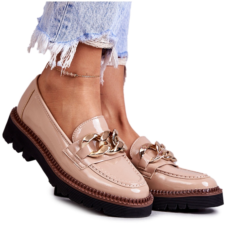 Vinceza Lacquered Loafers On Reidun Beige Platform brown