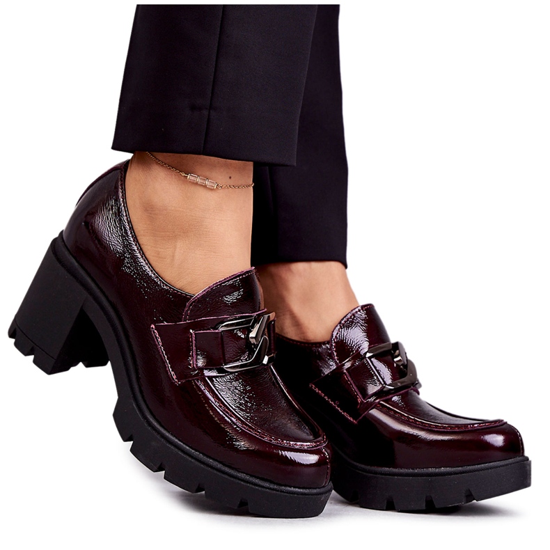 PL5 Elegant shoes on a pillar with a silver decoration, burgundy Harmell red