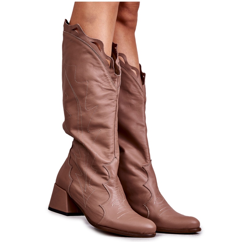PA2 Leather knee-length boots dark beige Andreia brown