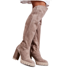PA2 Women's Suede Thigh High Boots Beige Georgette