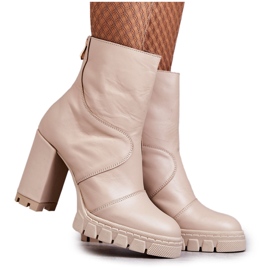 Leather Boots On High Heel Beige Elia