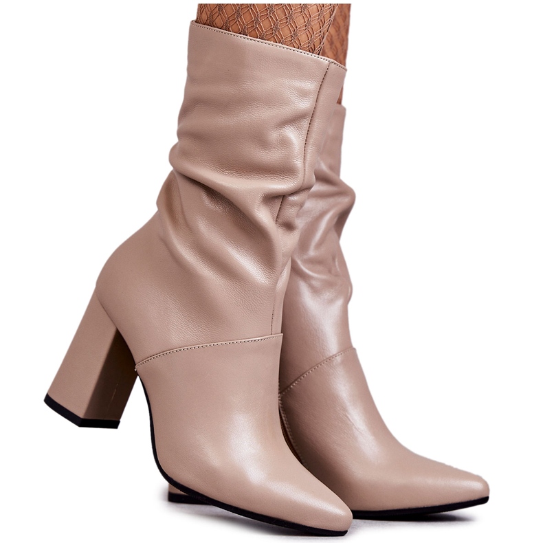 Leather Boots On High Heel Laura Messi 2560 Beige brown