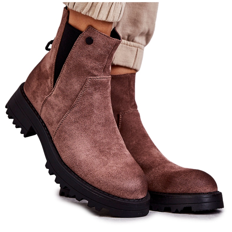 PJ1 Suede Warm Boots On A Flat Heel Light Brown Salome