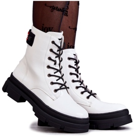 S.Barski Women's Lacquered Boots Lace-up Workers White Conny
