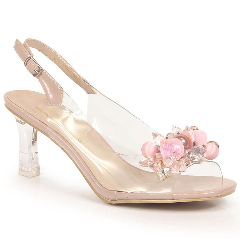 D&A Transparent sandals on high heels with pink DA beads colorless