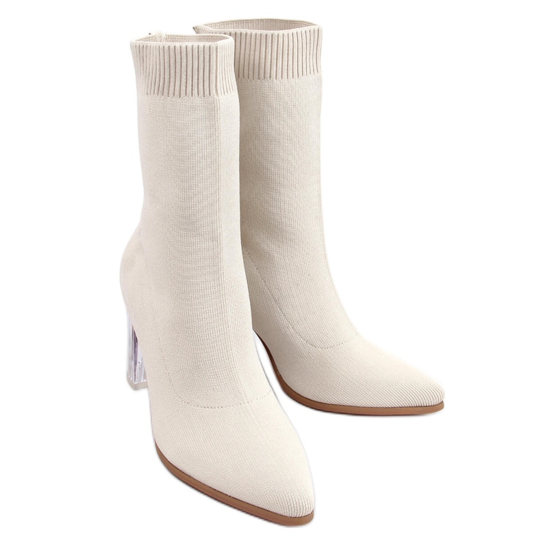 Carolyn Beige high-heeled sock boots