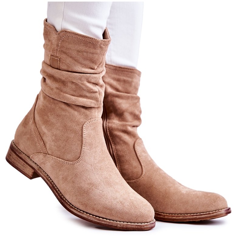 S.Barski Women's Crinkled Suede Boots Beige Joanne