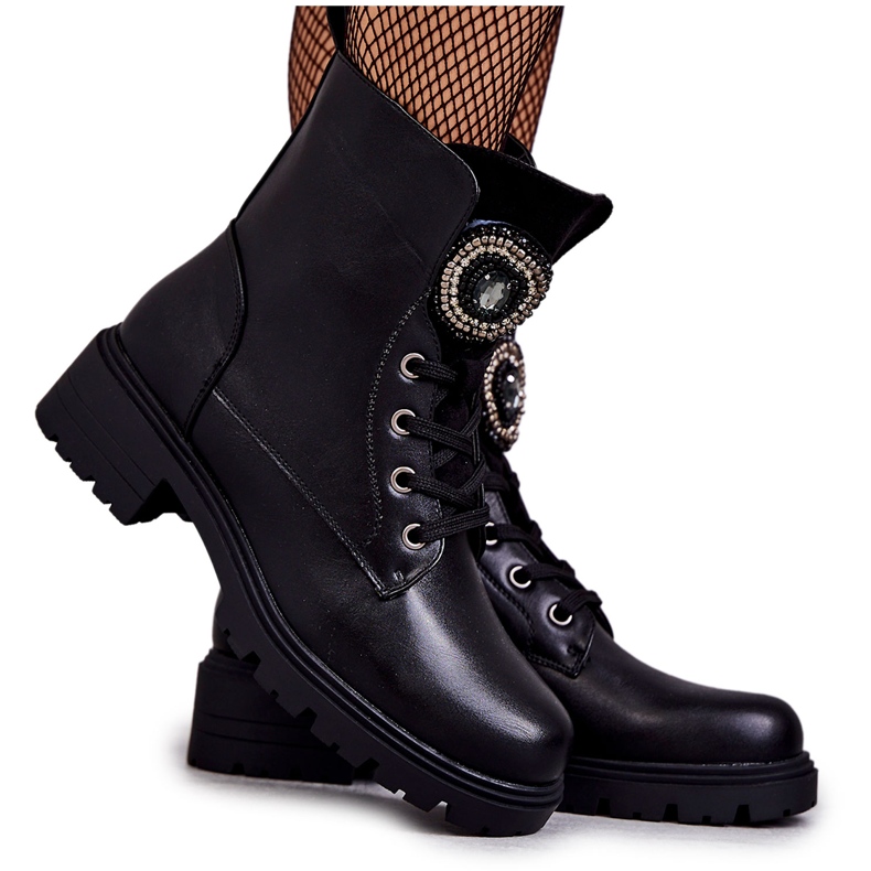 S.Barski Warm Leather Boots With Black Blandi Decoration