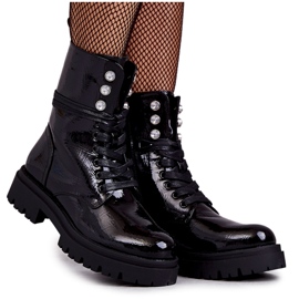 PE1 Women's Lacquered Boots Workers With Ornaments Black Gesine