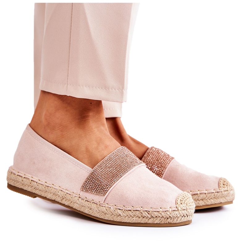Women's Slip-On Espadrilles With Pink Cubic Zirconias