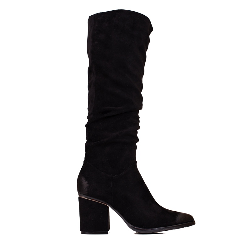 W. Potocki Women's suede boots on the Potocki post with a ruffled upper black