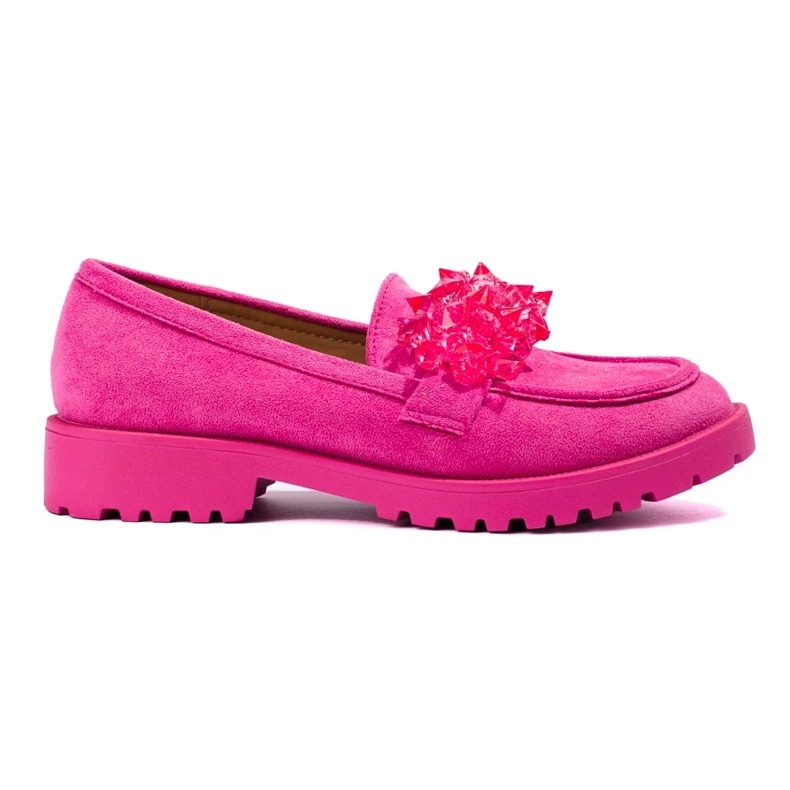 Women's suede loafers with crystals, pink