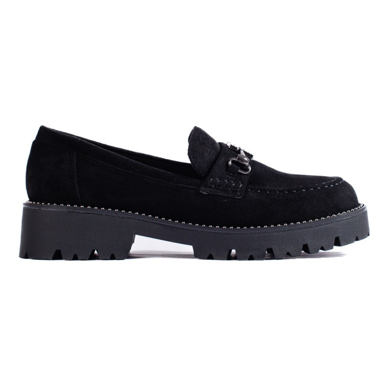 Women's suede moccasins on a thick Shelovet sole black Women's suede moccasins on a thick Shelovet sole black