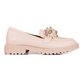 Shelovet women's suede loafers with beige crystals Shelovet women's suede loafers with beige crystals