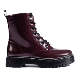 Vinceza Women's lace-up boots on the maroon Shelovet platform red