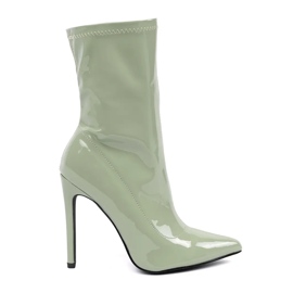 Women's patent leather eco-leather high-heel boots, green Women's patent leather eco-leather high-heel boots, green