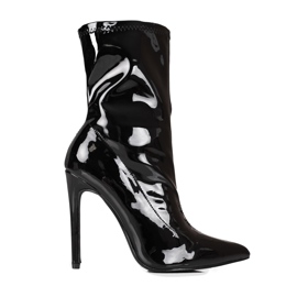 Women's boots on a high heel Shelovet made of patent leather black