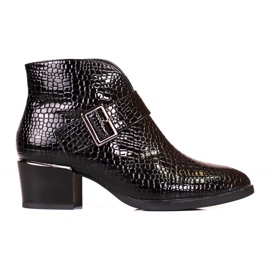 Vinceza Women's boots on a low Shelovet post with a buckle black Vinceza Women's boots on a low Shelovet post with a buckle black