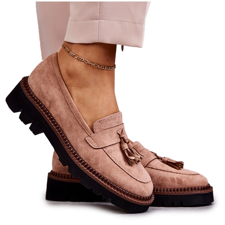 Vinceza Women's Suede Shoes On A Beige Unni Platform