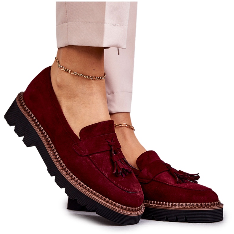 Vinceza Women's Suede Shoes On The Platform Burgundy Unni red