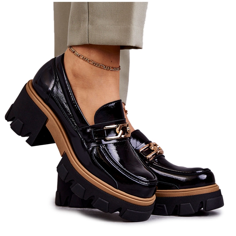 PL5 Lacquered High Heels With Gold Ornament Black Lurdes