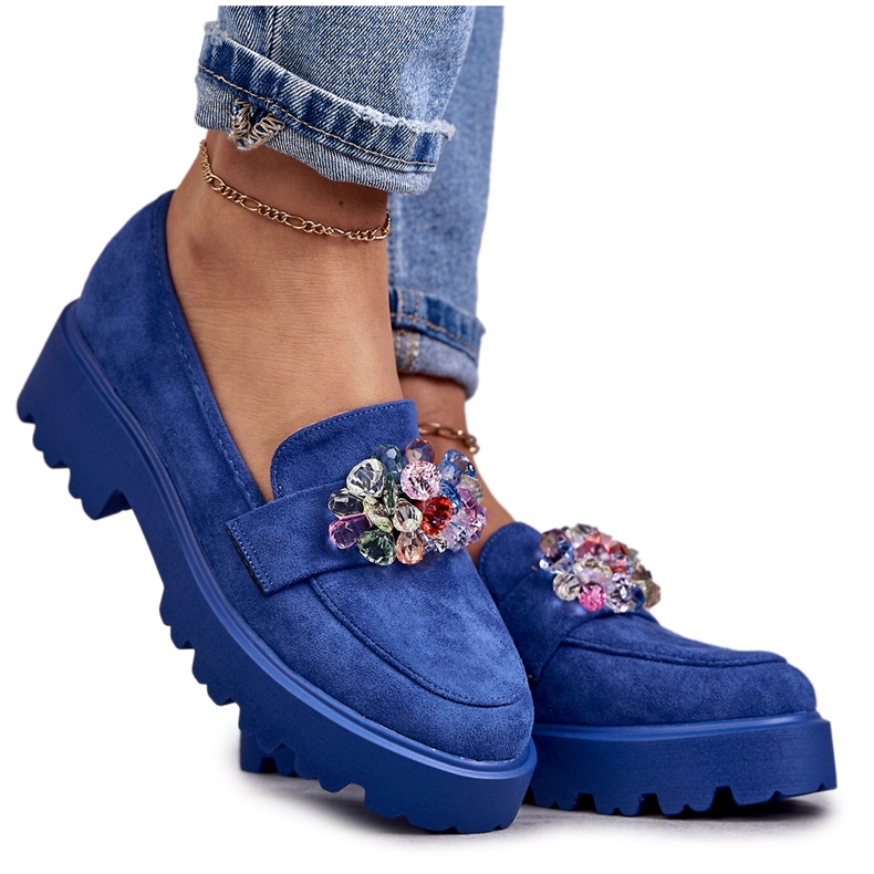 Vinceza Women's Suede Shoes With Blue Britt Decoration