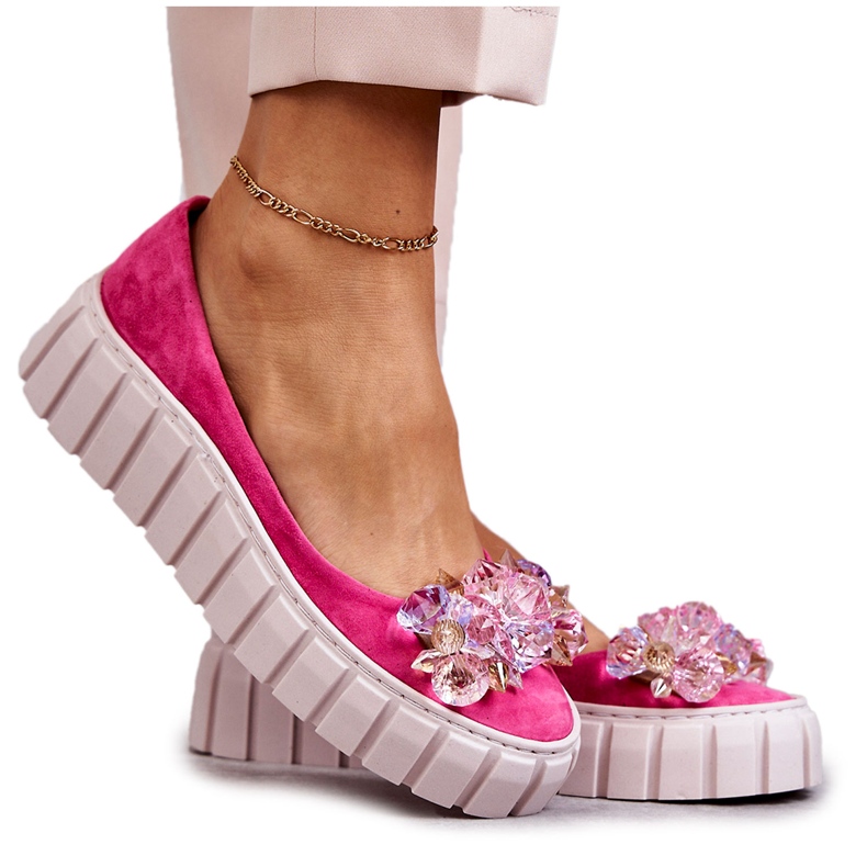 PA2 Suede Ballerinas On Platform With Fuchsia Ladette Ornament pink