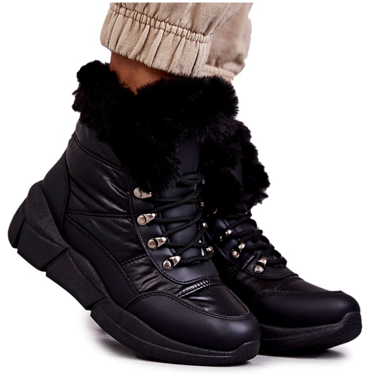 PE1 Women's Lace-up Snow Boots Black Anna