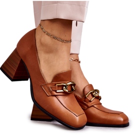 Leather Pumps With Chain Laura Messi 2514 Camel brown
