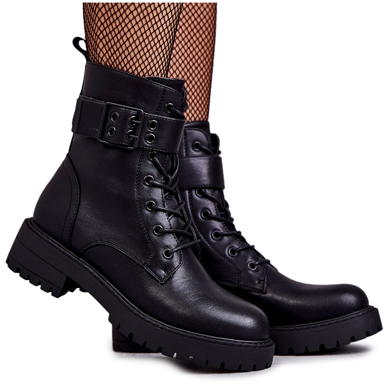PJ1 Women's Black Firmina Lace-up Flat Heel Boots