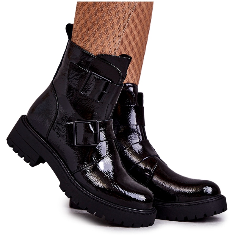 PJ1 Lacquered Women's Black Gritta Boots with a zipper