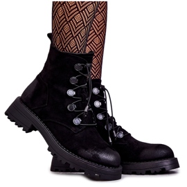 Women's Suede Warm Boots With Ribbed Black Helia