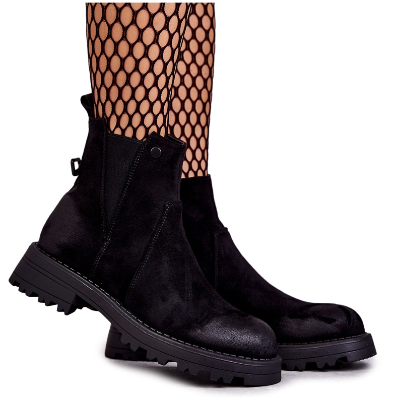 PJ1 Suede Warm Boots Workers On A Flat Heel Black Salome