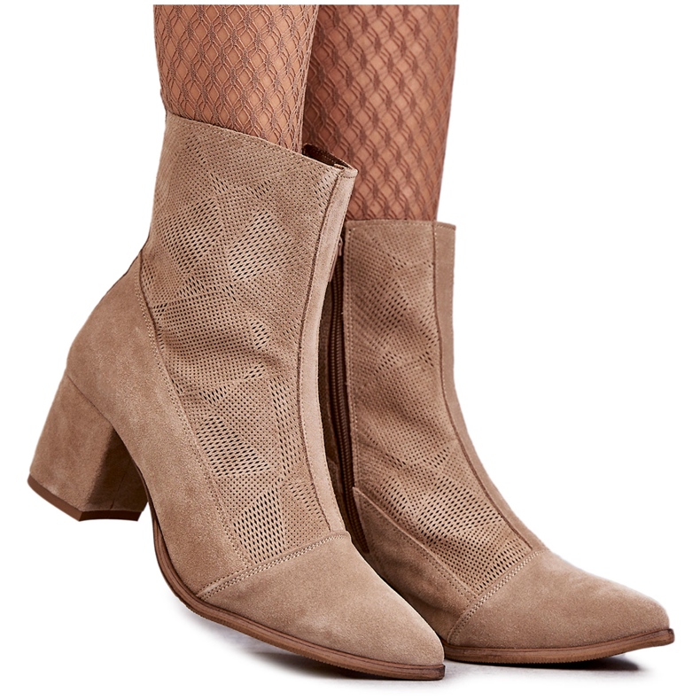 Women's Suede High Heel Boots Nicole 2757 Beige