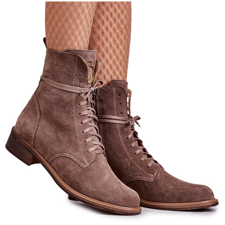 Lace-up suede boots with nicole 2750 brown ornament